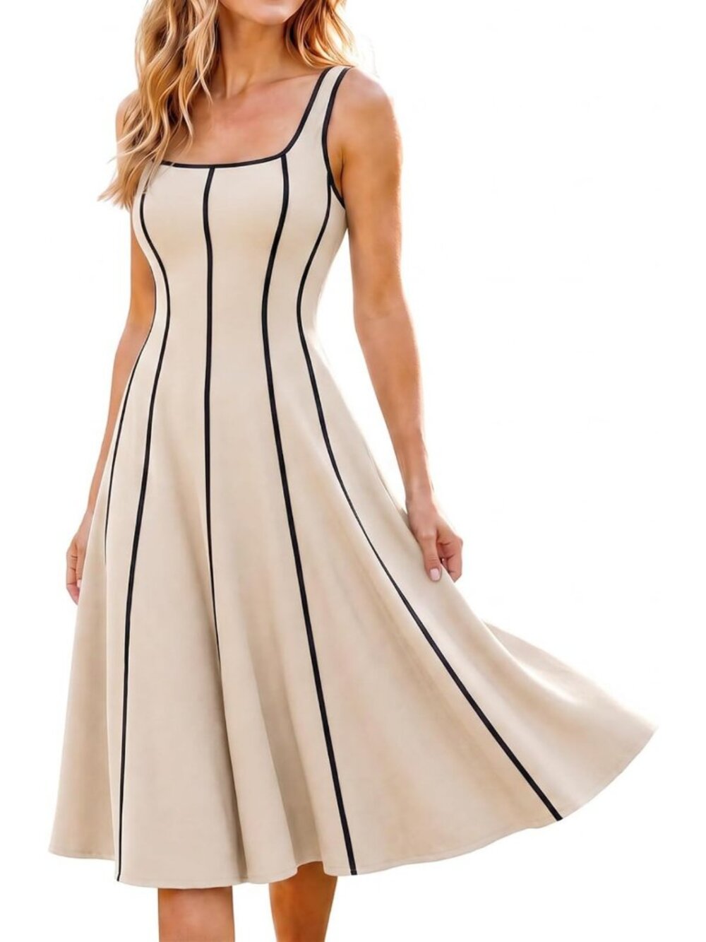 Chic Sleeveless Striped A-Line Midi Dress | Perfect for Beach & Summer Outings